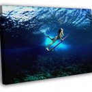 Beautiful Girl Amazing Underwater Surfing Waves Sport  20x16 inch FRAMED CANVAS WALL PRINT
