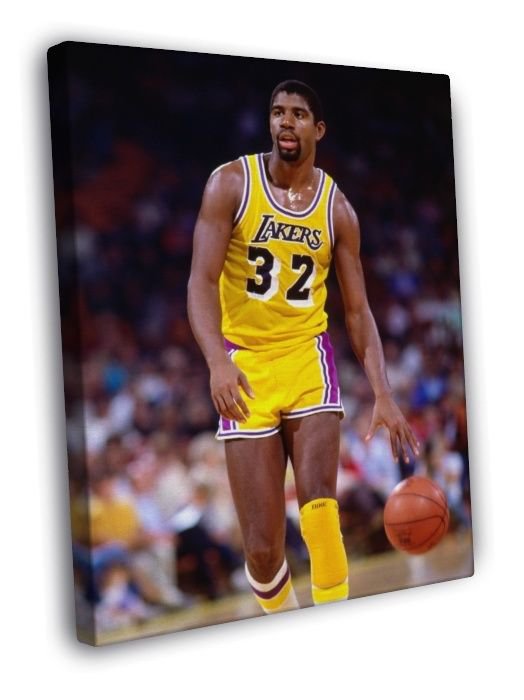 Magic Johnson Los Angeles Lakers Earvin Retro  20x16 inch FRAMED CANVAS WALL PRINT