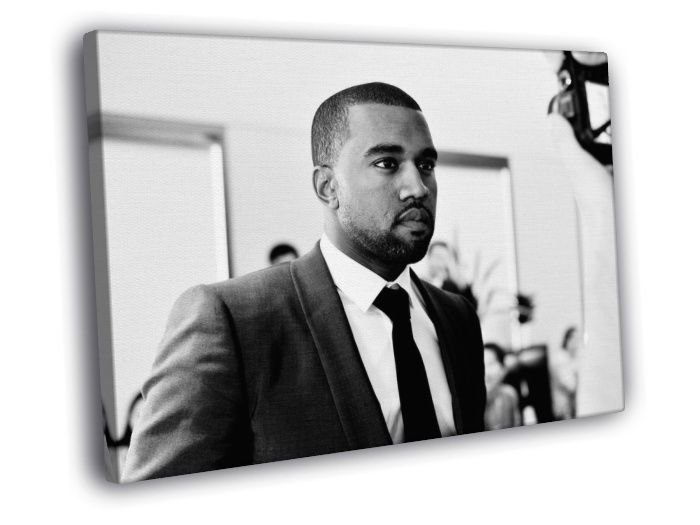 Kanye West Hip Hop Rap Music Singer BW Rare  20x16 inch FRAMED CANVAS WALL PRINT
