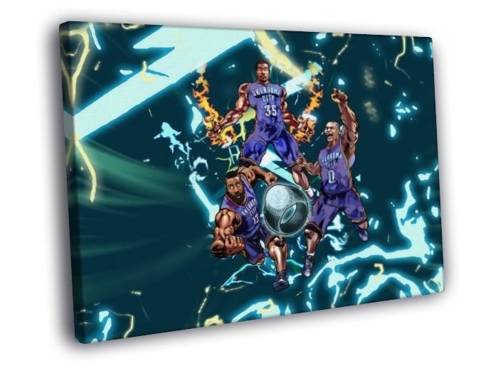 Oklahoma City Thunder Art Westbrook Durant  20x16 inch FRAMED CANVAS WALL PRINT