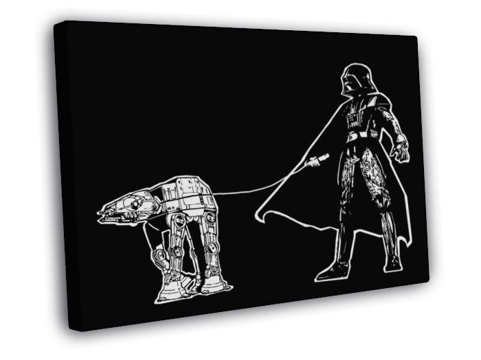 Darth Vader AT-AT Cool Funny Star Wars Art  20x16 inch FRAMED CANVAS WALL PRINT