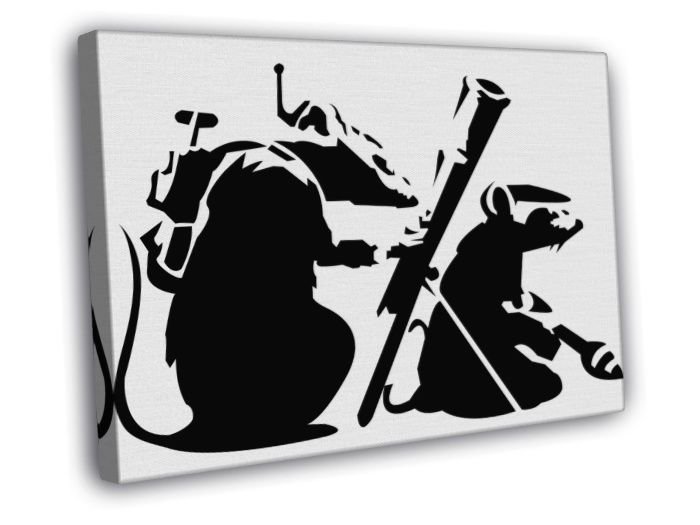 Banksy Saboteur Rats Weapons Graffiti Street  20x16 inch FRAMED CANVAS WALL PRINT
