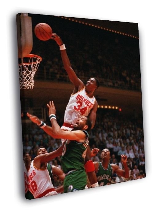 Hakeem Olajuwon Dunk The Dream Houston Rockets  20x16 inch FRAMED CANVAS WALL PRINT