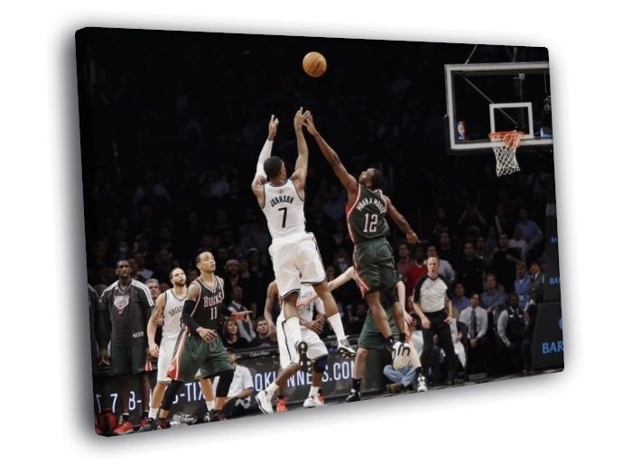 Joe Johnson Brooklyn Nets Game Winner Buzzer  20x16 inch FRAMED CANVAS WALL PRINT