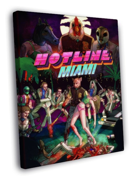 Hotline Miami Characters Amazing Video Game  20x16 inch FRAMED CANVAS WALL PRINT