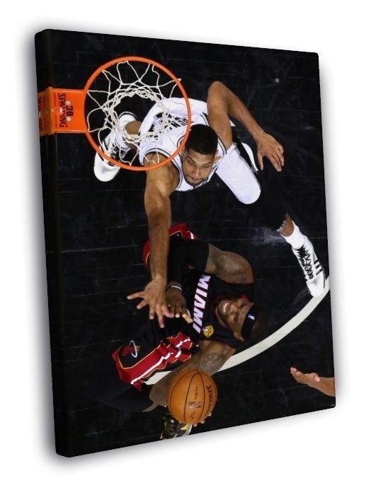 Tim Duncan vs LeBron James Basketball Sport  20x16 inch FRAMED CANVAS WALL PRINT