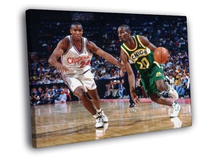 Gary Payton Seattle SuperSonics Retro  20x16 inch FRAMED CANVAS WALL PRINT