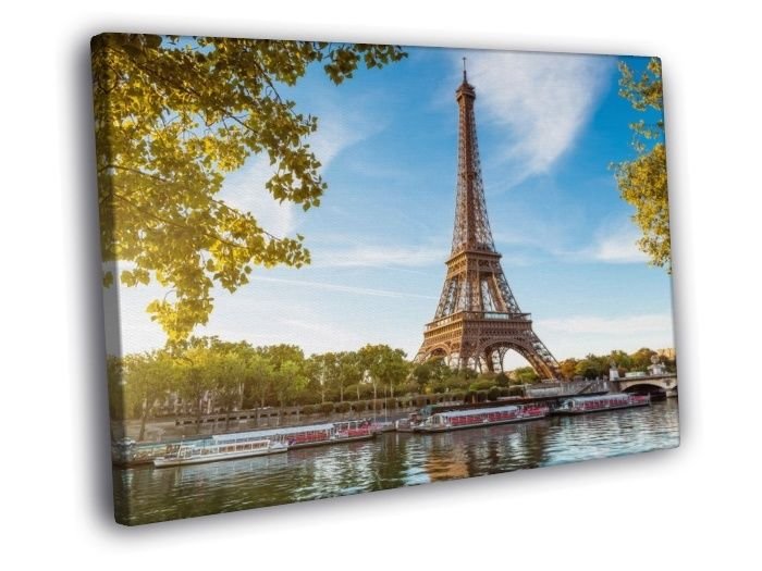 Paris France Eiffel Tower Seine  20x16 inch FRAMED CANVAS WALL PRINT