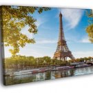 Paris France Eiffel Tower Seine  20x16 inch FRAMED CANVAS WALL PRINT
