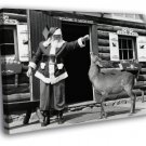 Santa Claus House Deer Vintage BW Retro  20x16 inch FRAMED CANVAS WALL PRINT