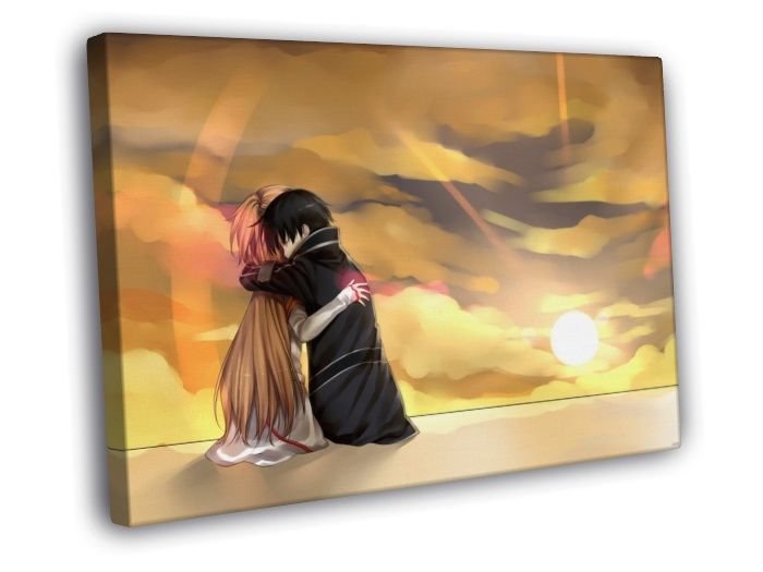 Sword Art Online Asuna Kirito Anime Beautiful Manga Art  20x16 inch FRAMED CANVAS WALL PRINT