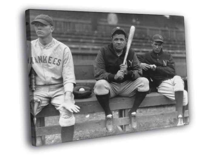 Babe Ruth New York Yankees Classic Retro BW WALL  20x16 inch FRAMED CANVAS PRINT