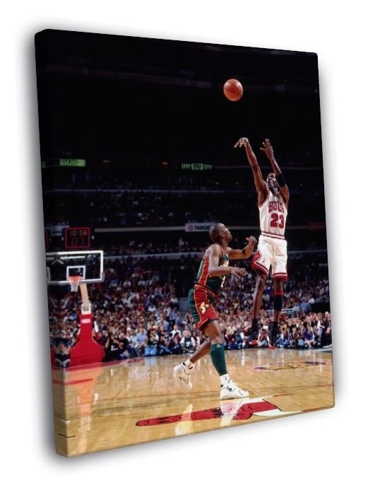 Michael Jordan Gary Payton 1996 Finals Retro WALL  20x16 inch FRAMED CANVAS PRINT