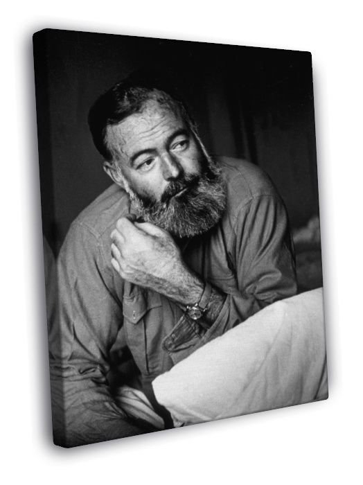 Ernest Hemingway Writer Beard Portrait BW  20x16 inch FRAMED CANVAS WALL PRINT