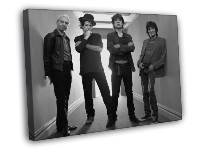 Mick Jagger Watts Richards Wood Rock Band  20x16 inch FRAMED CANVAS WALL PRINT