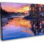 Wild Nature Sunset Lake Fishing Ducks Painting WALL 20x16 inch FRAMED CANVAS PRINT