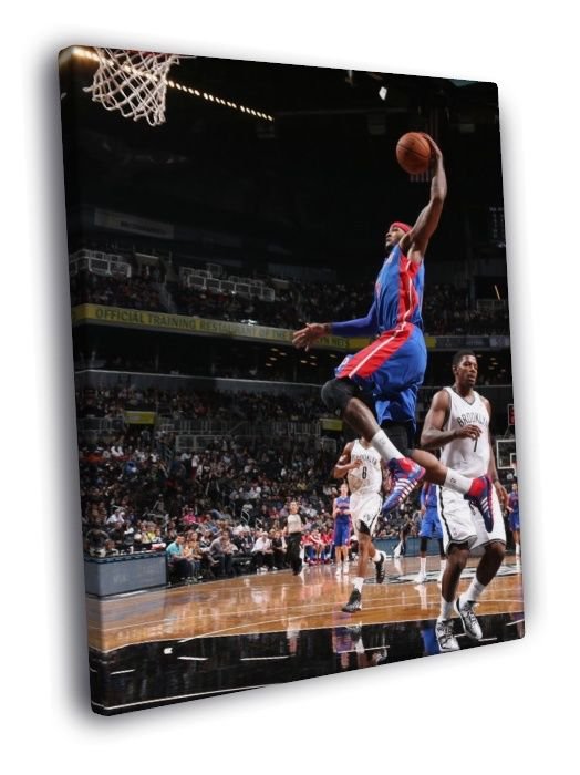 Josh Smith Slam Dunk Detroit Pistons  20x16 inch FRAMED CANVAS WALL PRINT