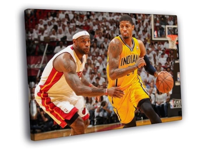 Paul George vs LeBron Indiana Pacers Dribbling  20x16 inch FRAMED CANVAS WALL PRINT