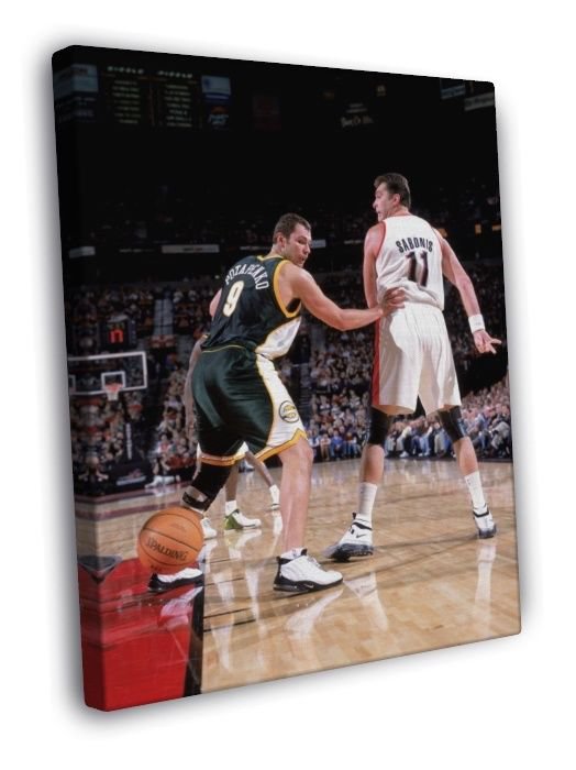Arvydas Sabonis No Look Pass Portland Trail Blazers  20x16 inch FRAMED CANVAS WALL PRINT
