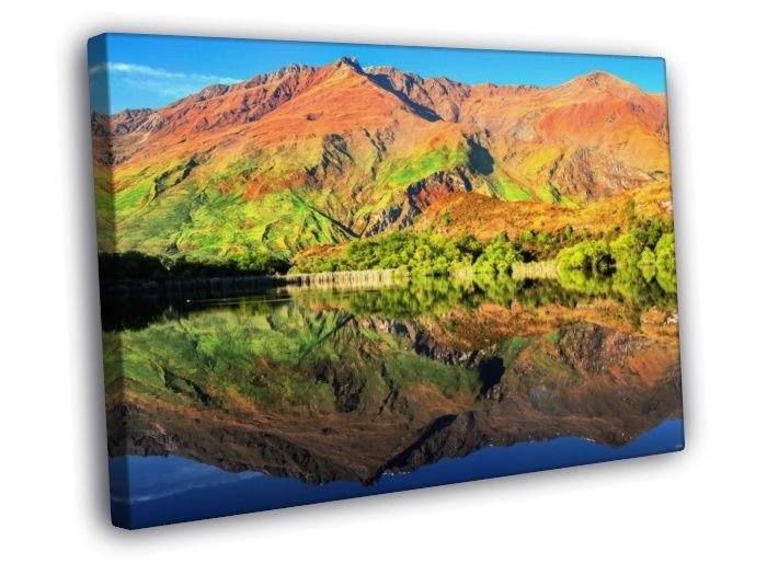 Mountain Lake Reflection Hill Beautiful Nature WALL  20x16 inch FRAMED CANVAS PRINT