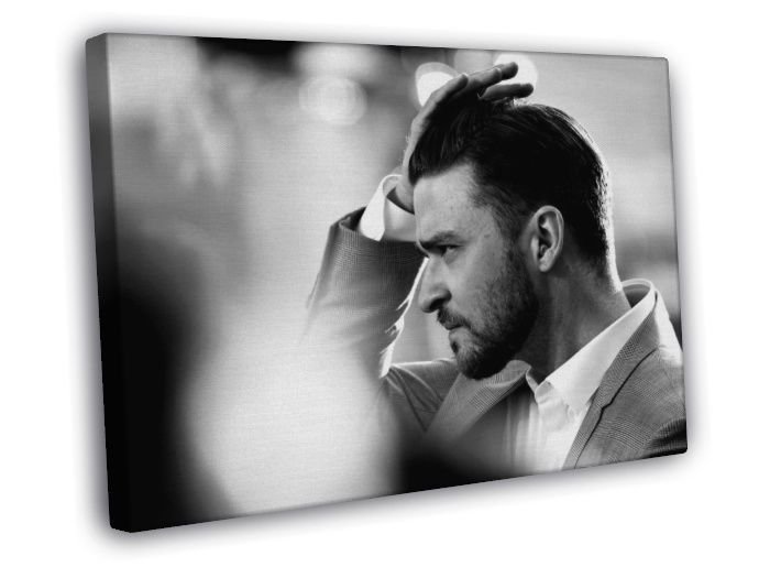 Justin Timberlake Beard Awesome BW Portrait Handsome  20x16 inch FRAMED CANVAS WALL PRINT