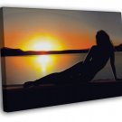 Beautiful Sunset Hot Girl Beach Amazing Art  20x16 inch FRAMED CANVAS WALL PRINT
