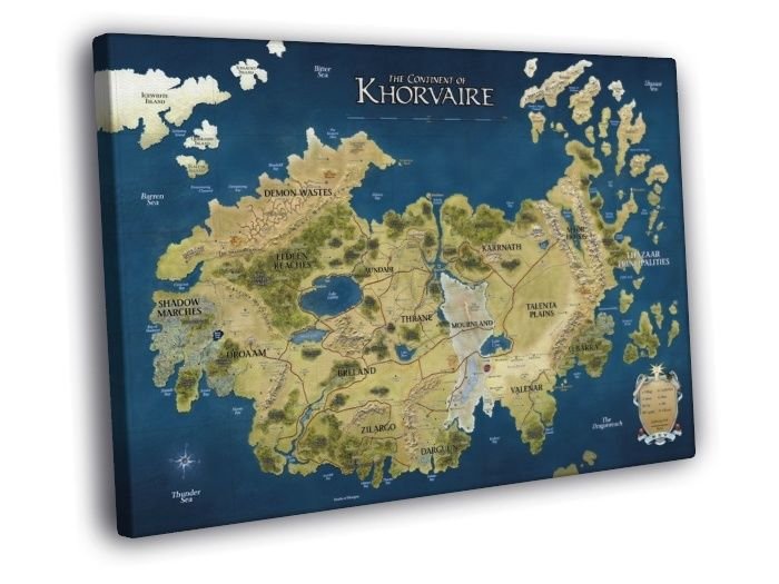 D&D Map Khorvaire Fantasy Dungeons & Dragons WALL  20x16 inch FRAMED CANVAS PRINT