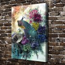 Peony Peacock Chinese Decor  20x16 inch FRAMED CANVAS PRINT