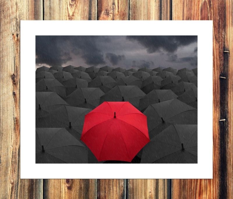 Red umbrella Paintings Decor  20x16 inch FRAMED CANVAS PRINT
