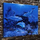 Family Love Dolphins Decor  20x16 inch FRAMED CANVAS PRINT