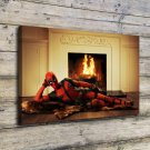 Deadpool in fireplace Decor  20x16 inch FRAMED CANVAS PRINT