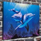 Dolphins in the ocean Paintings Wal Decor  20x16 inch FRAMED CANVAS PRINT