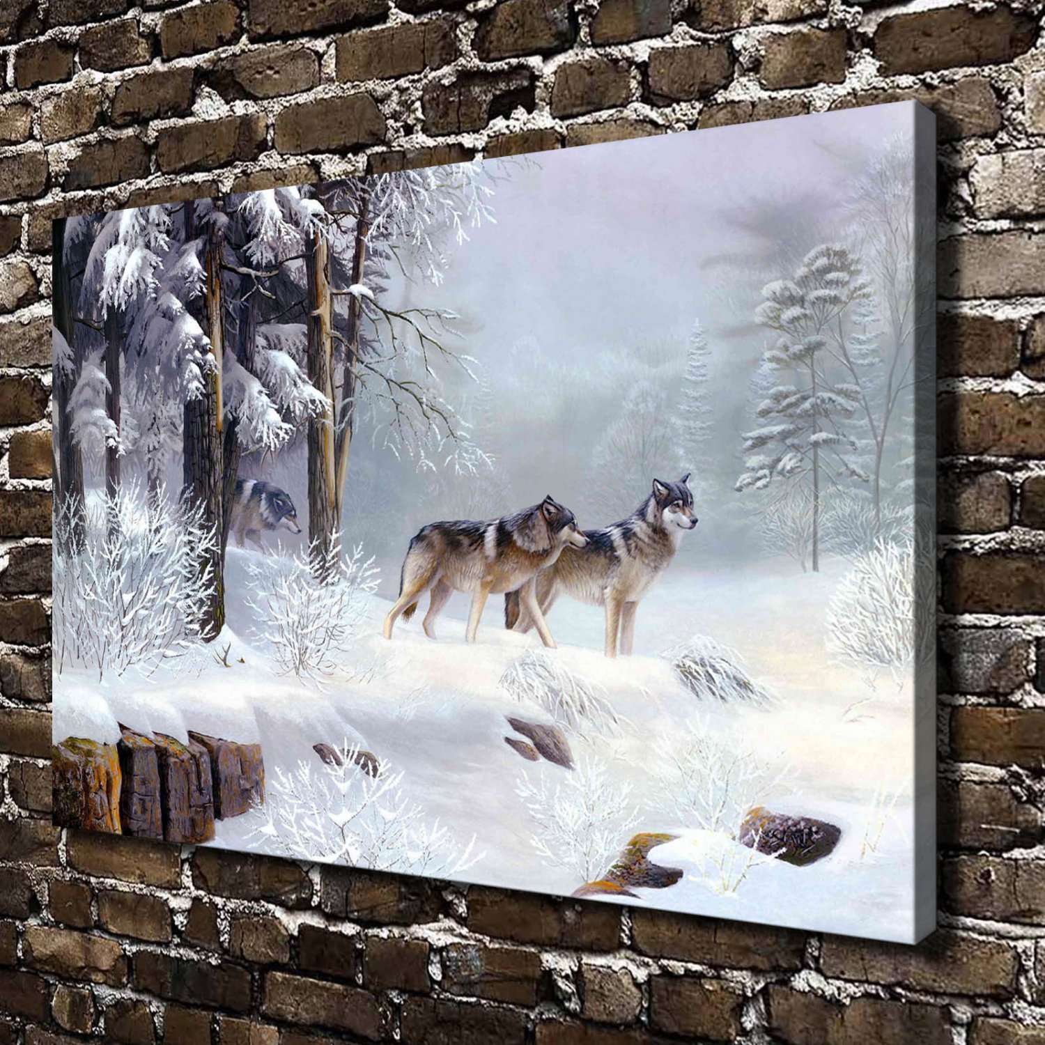 Snow Wolf Animal Decor  20x16 inch FRAMED CANVAS PRINT
