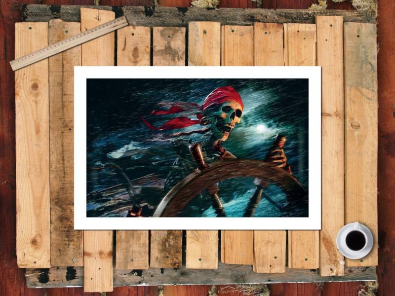 Skeleton on Pirate Ship Decor  20x16 inch FRAMED CANVAS PRINT