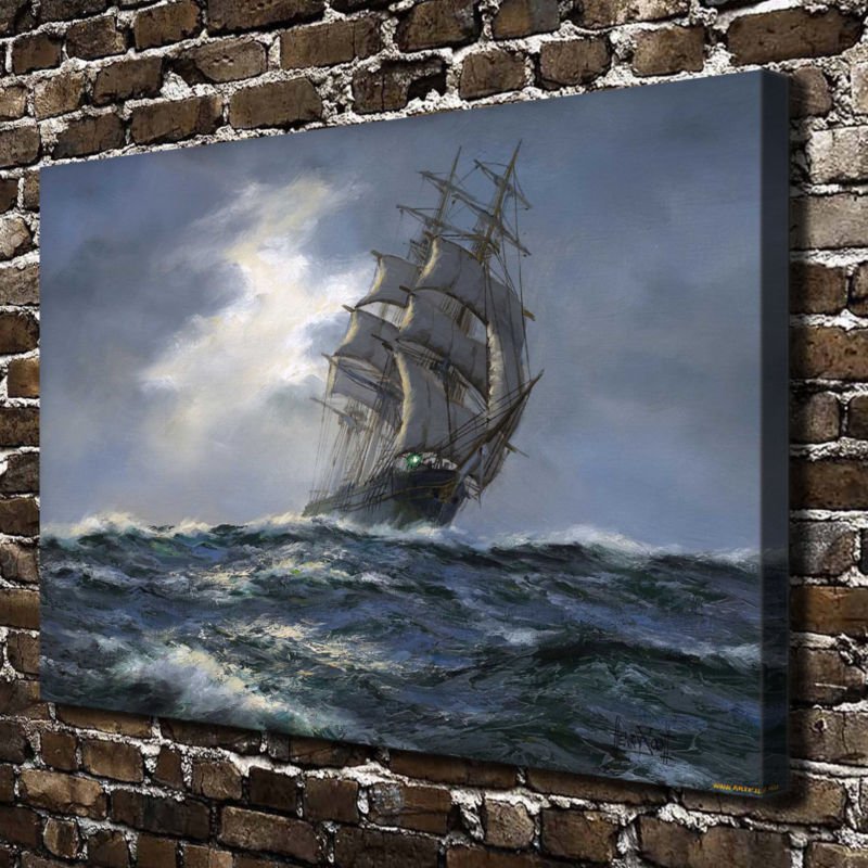 Braving the sailing ship Paintings Decor  20x16 inch FRAMED CANVAS PRINT