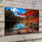 Autumn Lake Forest Painting Decor  20x16 inch FRAMED CANVAS PRINT