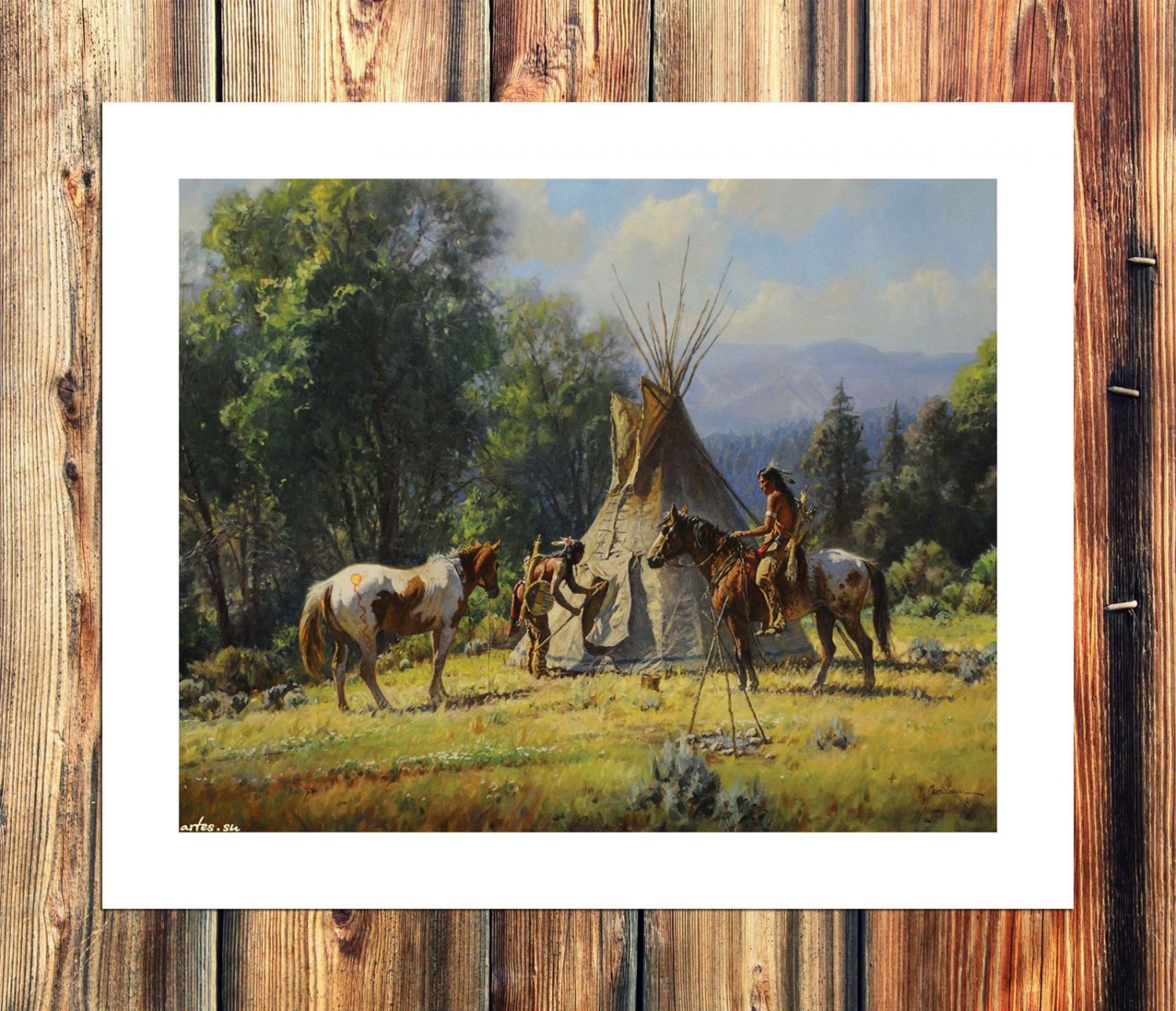 Indians have a teepee Decor  20x16 inch FRAMED CANVAS PRINT