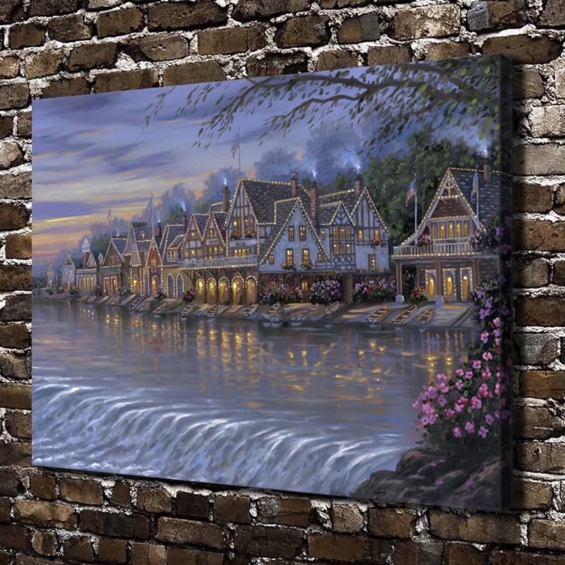 Boat House Row Decor  20x16 inch FRAMED CANVAS PRINT