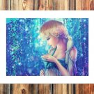 Girl bird parrot Decor  20x16 inch FRAMED CANVAS PRINT