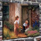Kids and flowers Decor  20x16 inch FRAMED CANVAS PRINT
