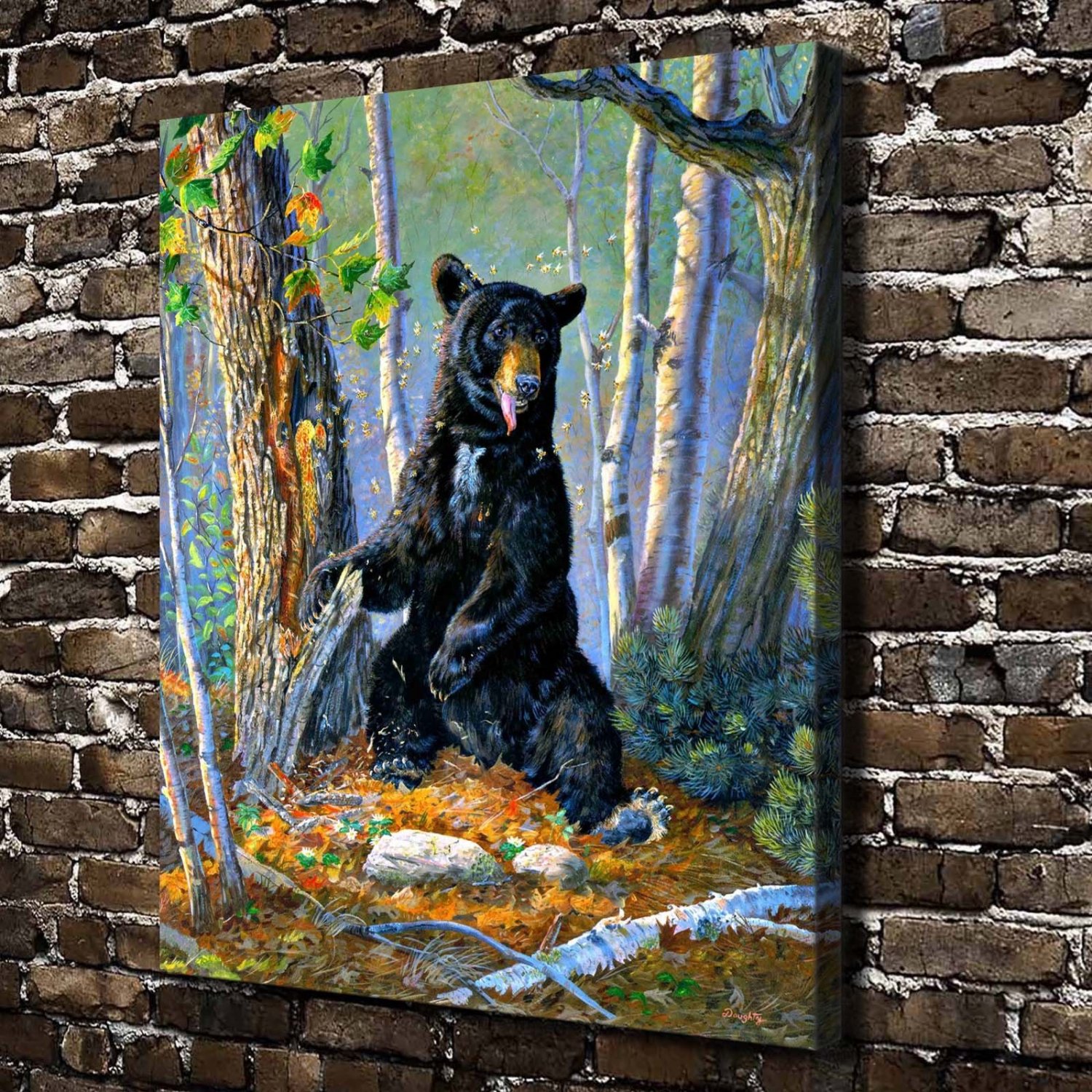 Honey Tree Bear Animal Decor  20x16 inch FRAMED CANVAS PRINT