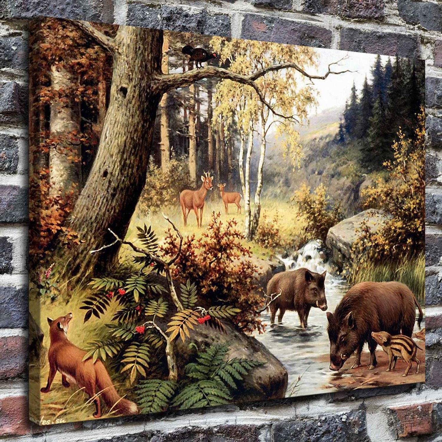 Wild boars Decor  20x16 inch FRAMED CANVAS PRINT