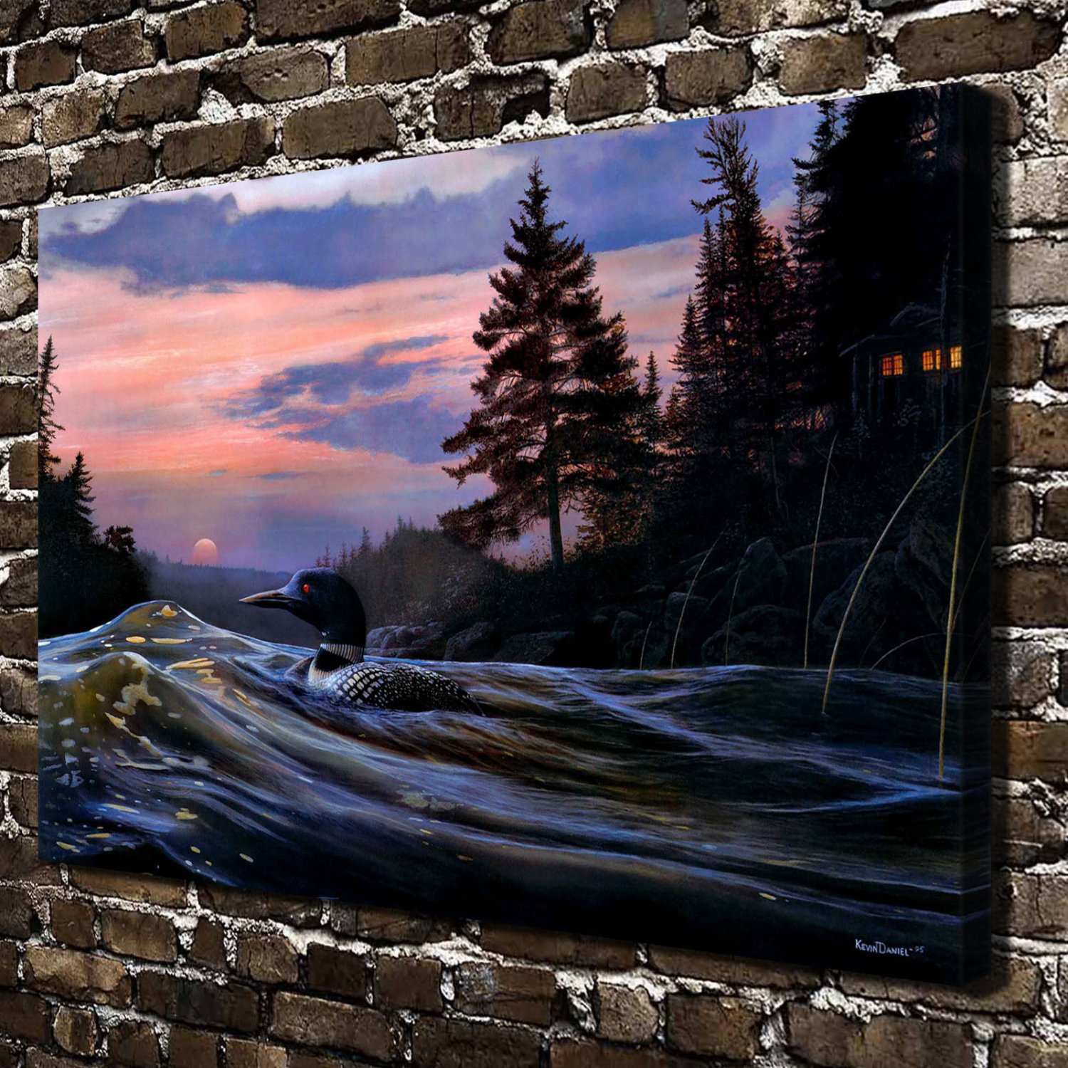 Twilight Calm Wild duck Decor  20x16 inch FRAMED CANVAS PRINT