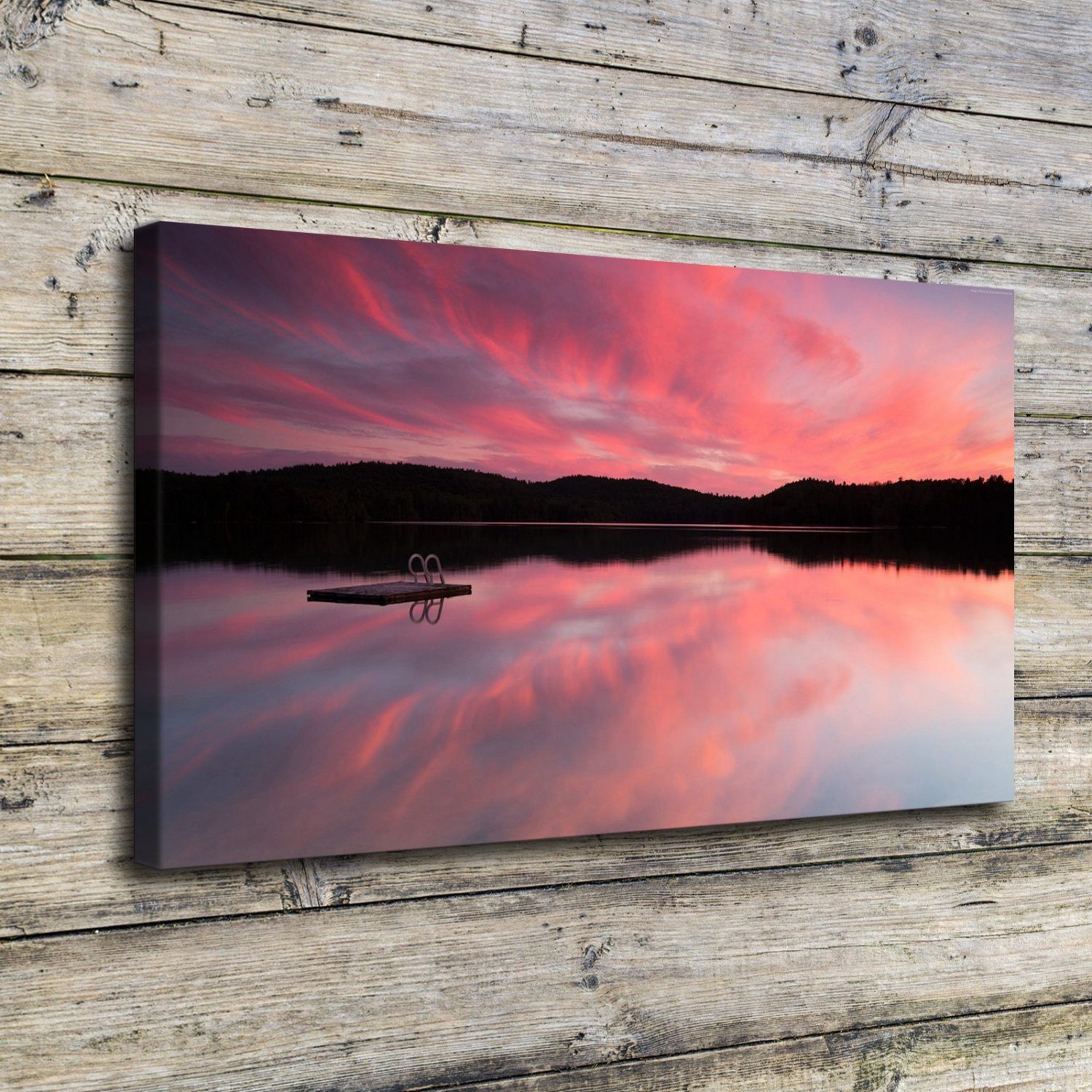 Sea Pink Sunset Decor  20x16 inch FRAMED CANVAS PRINT