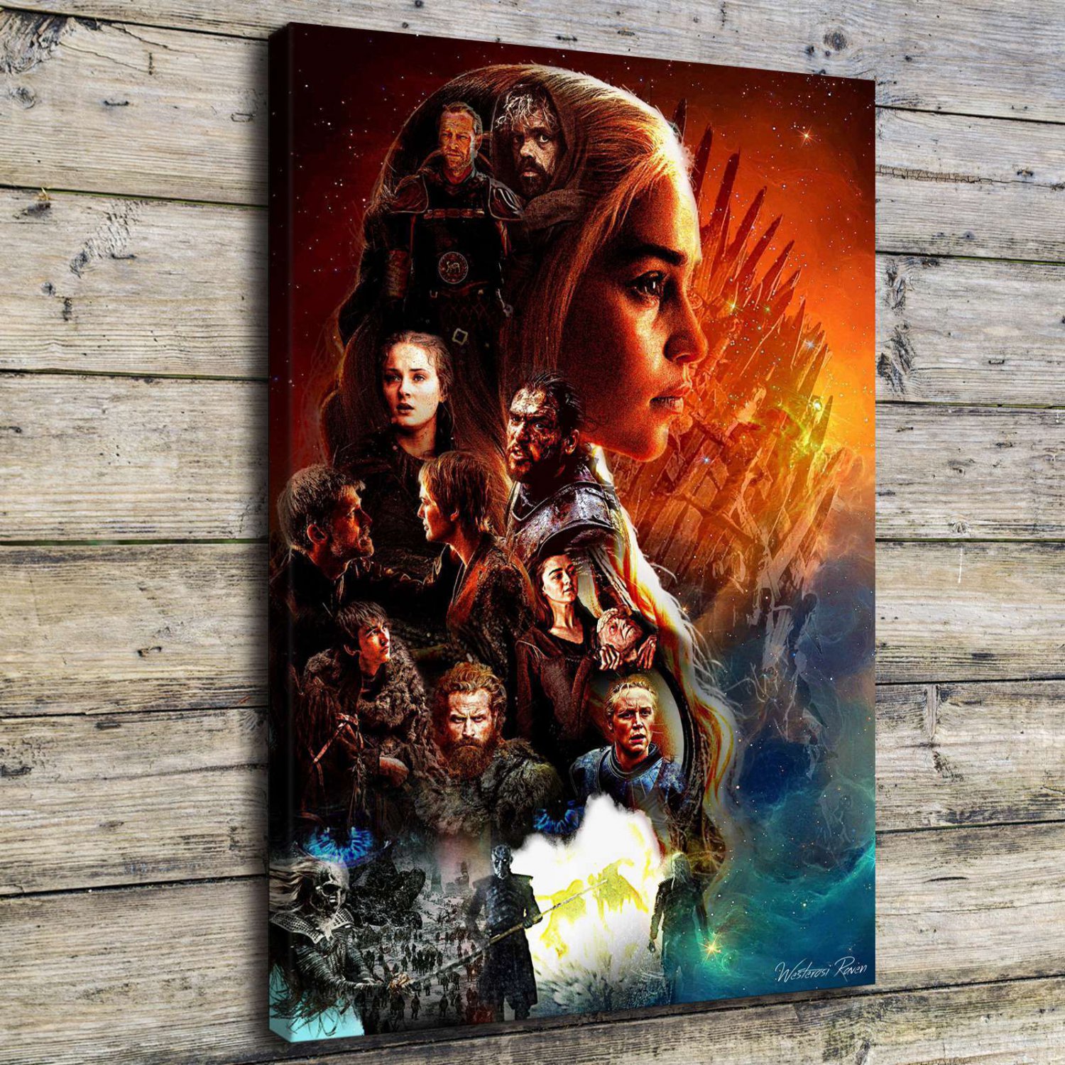 Ice And Fire Figures Decor  20x16 inch FRAMED CANVAS PRINT