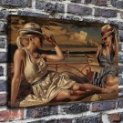 Hat Women Decor  20x16 inch FRAMED CANVAS PRINT