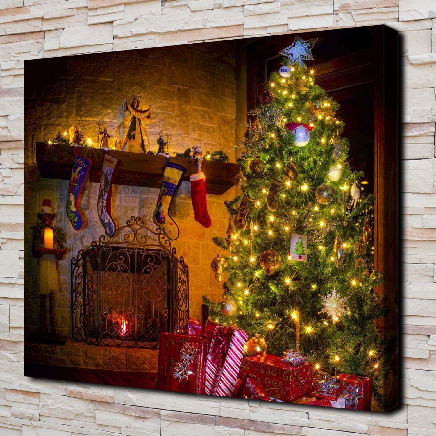 Beautiful Christmas tree Decor  20x16 inch FRAMED CANVAS PRINT