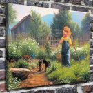 Toddler and kittens Decor  20x16 inch FRAMED CANVAS PRINT