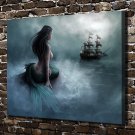 Dense fog Siren Mermaid Decor  20x16 inch FRAMED CANVAS PRINT