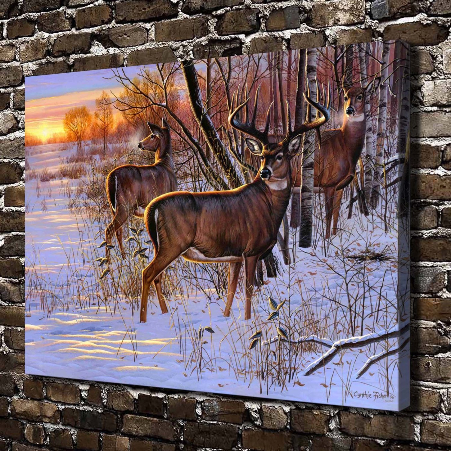 Sunrise Retreat Deer Animal Decor  20x16 inch FRAMED CANVAS PRINT